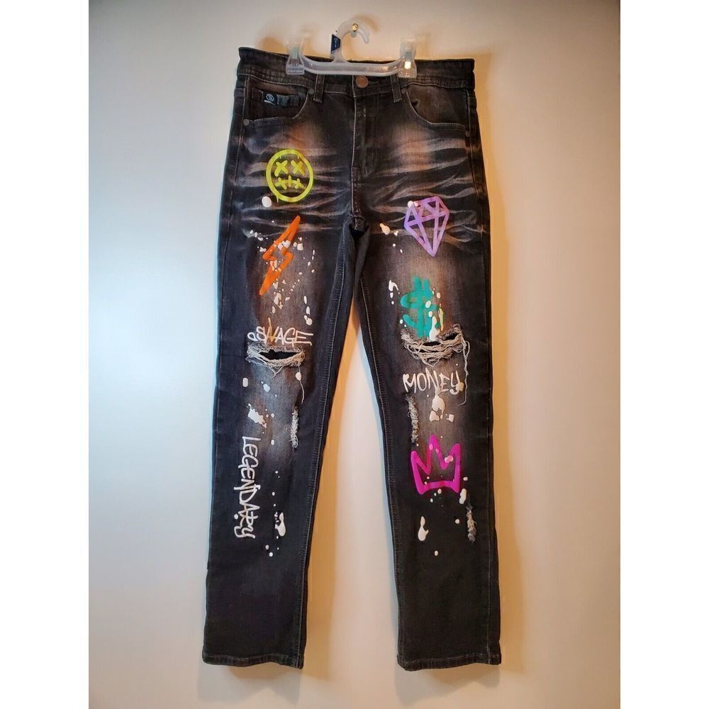 Switch Remarkable Women's Jeans Skater Punk Ripped Cut Graphic Jeans Sz 16